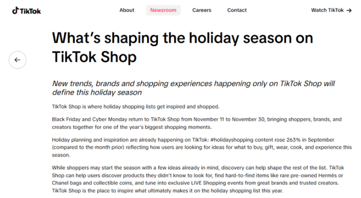 TikTok Shop美国黑五网一提前至11月11日开卖