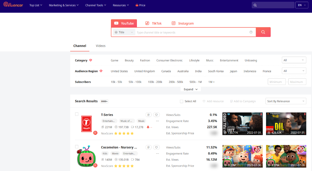 Nox Influencer for YouTube